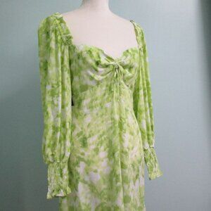 Faithfull the Brand Arianne Tie Dye Ruffled Long Sleeve Mini Dress-8/L-Lime-NWT